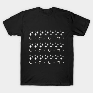 moon and stars black and white pattern celestial T-Shirt